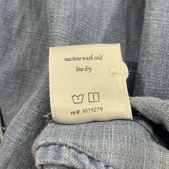 Harper Womens M Button Up Back Light Chambray Roll Tab Long Sleeve Lyocell Shirt - Picture 9 of 9